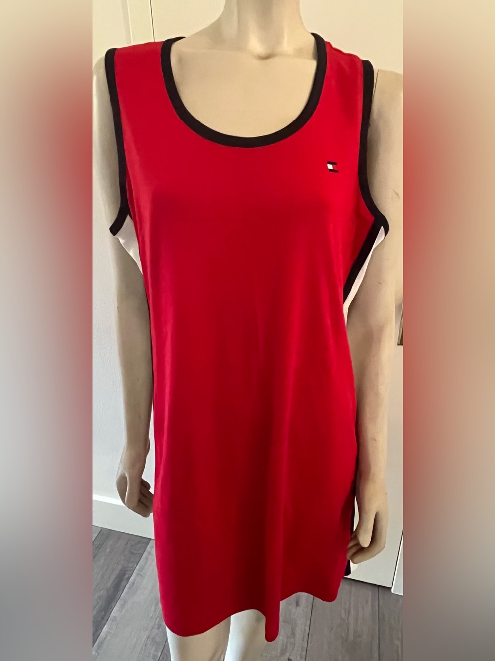 Tommy Hilfiger Bright Red Tank Dress with Blue & White Trim